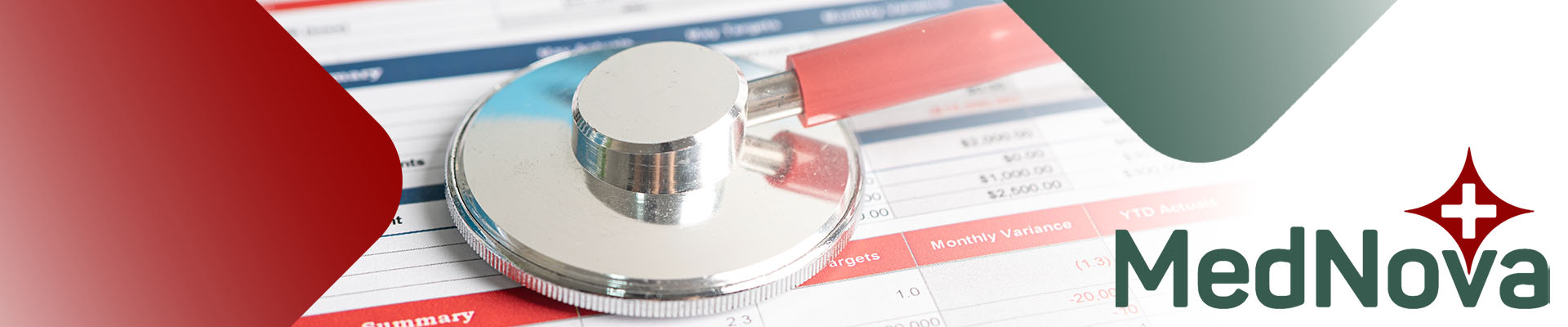 Acute and chronic medical care header with stethoscope and medical documents