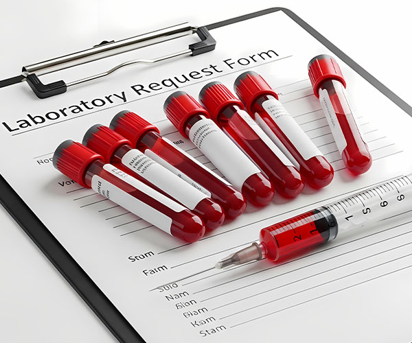 Blood vials on notepad